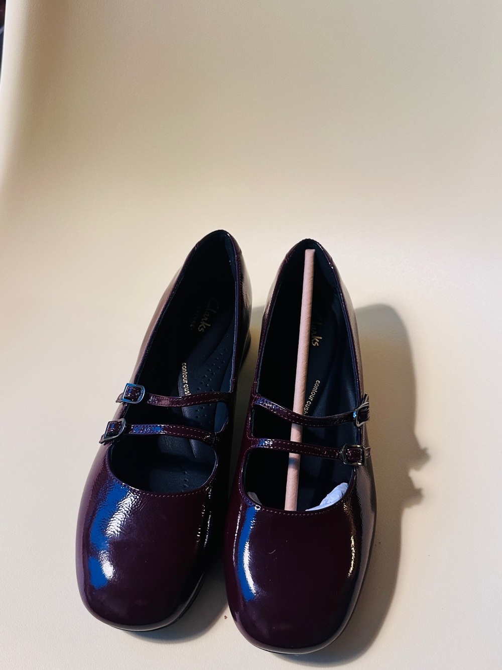 Clarks Women’s Double-Strap Patent Mary Jane Flats - Burgundy
